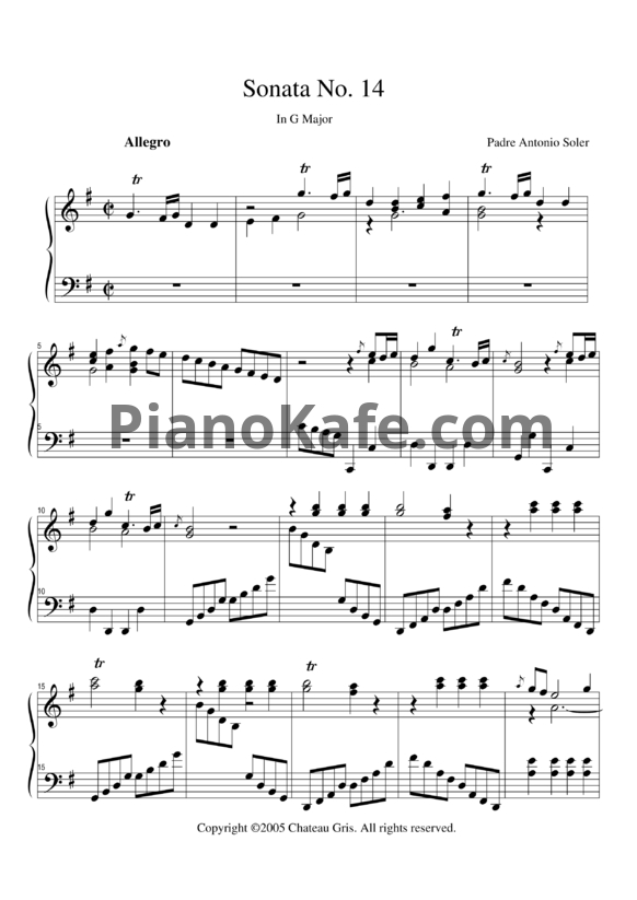Ноты Antonio Soler - Sonata 14 in G major - PianoKafe.com
