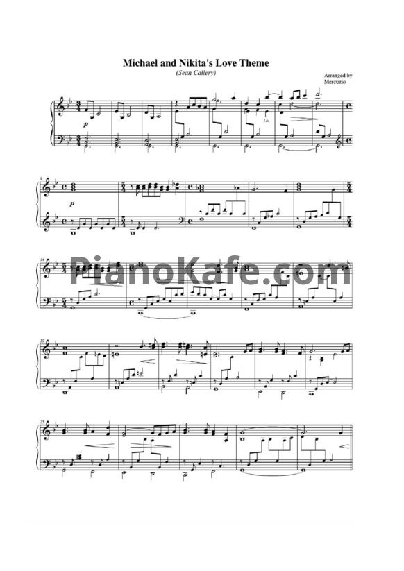 Ноты Sean Callery - Michael and Nikita's love theme - PianoKafe.com