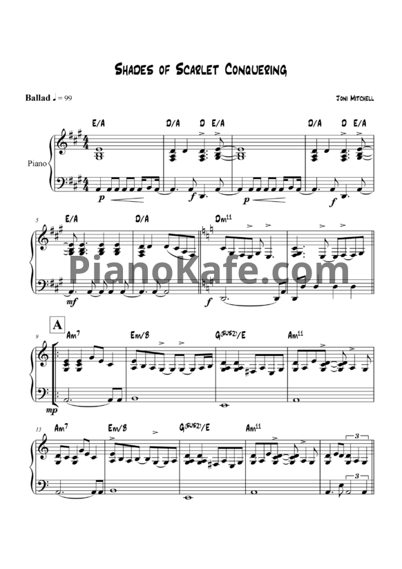 Ноты Joni Mitchell - Shades of scarlet conquering - PianoKafe.com