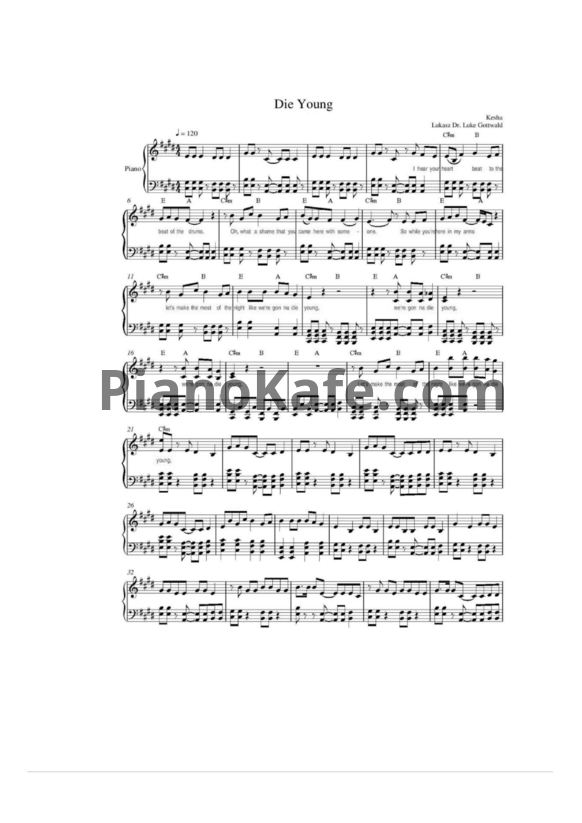 Ноты Ke$ha - Die Young - PianoKafe.com