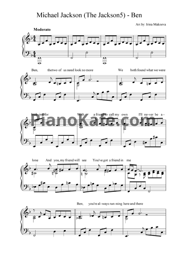Ноты Michael Jackson - Ben (Версия 2) - PianoKafe.com