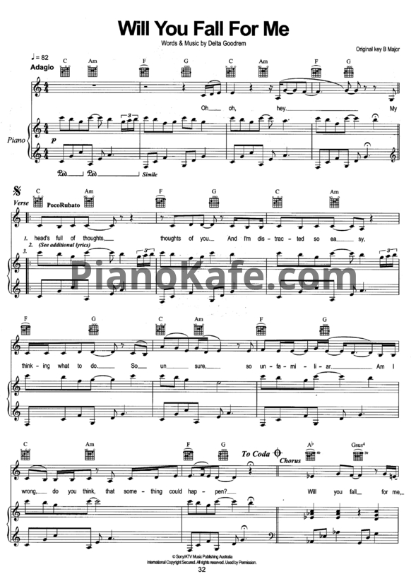 Ноты Delta Goodrem - Will you fall for me - PianoKafe.com