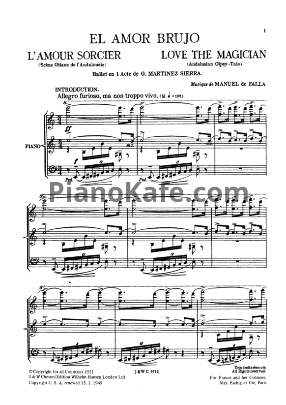 Ноты Мануэль де Фалья - Балет "Любовь-колдунья" - PianoKafe.com