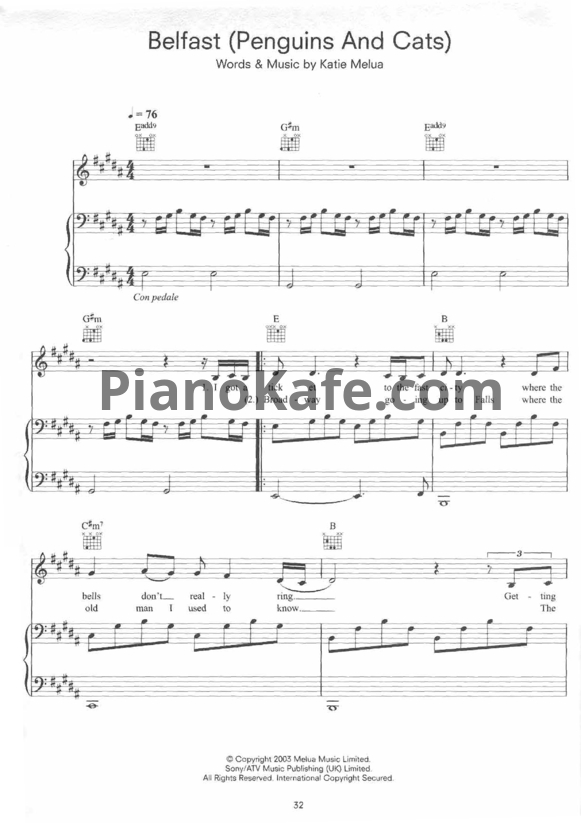 Ноты Katie Melua - Belfast (Penguins and cats) - PianoKafe.com