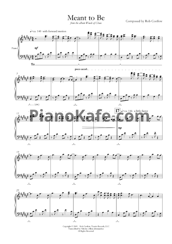 Ноты Rob Costlow - Meant to be - PianoKafe.com
