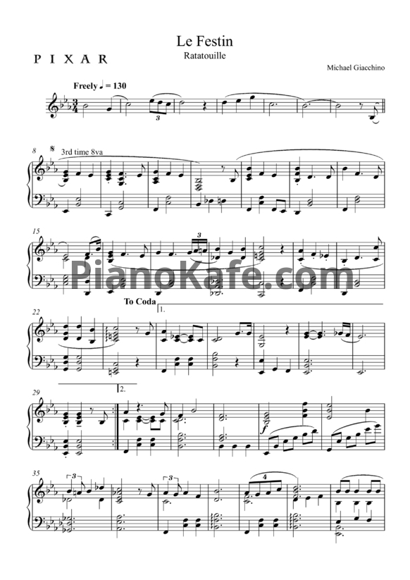 Ноты Michael Giacchino - Le festin - PianoKafe.com