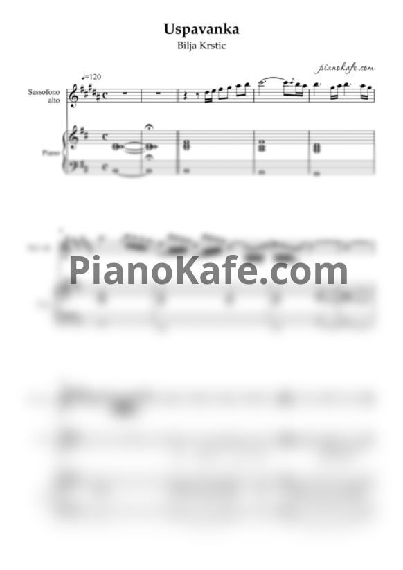 Ноты Bilja Krstic - Uspavanka (Партитура и партии) - PianoKafe.com