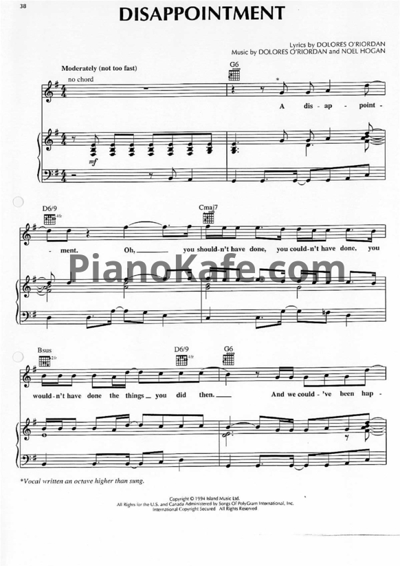 Ноты The Cranberries - Disappointment - PianoKafe.com