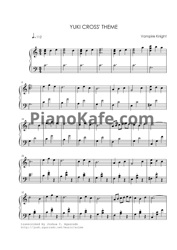 Ноты Takefumi Haketa - Yuki cross theme - PianoKafe.com