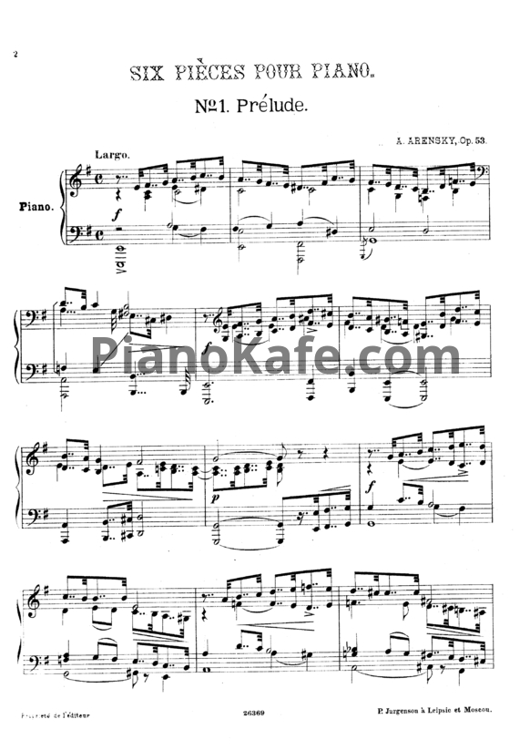 Ноты Антон Аренский - 6 пьес для фортепиано (Op. 53) - PianoKafe.com