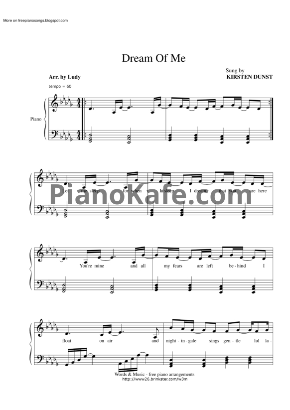 Ноты Kirsten Dunst - Dream of me - PianoKafe.com