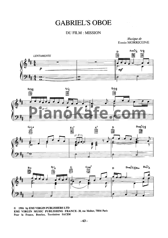 Ноты Ennio Morricone - Gabrile's oboe - PianoKafe.com