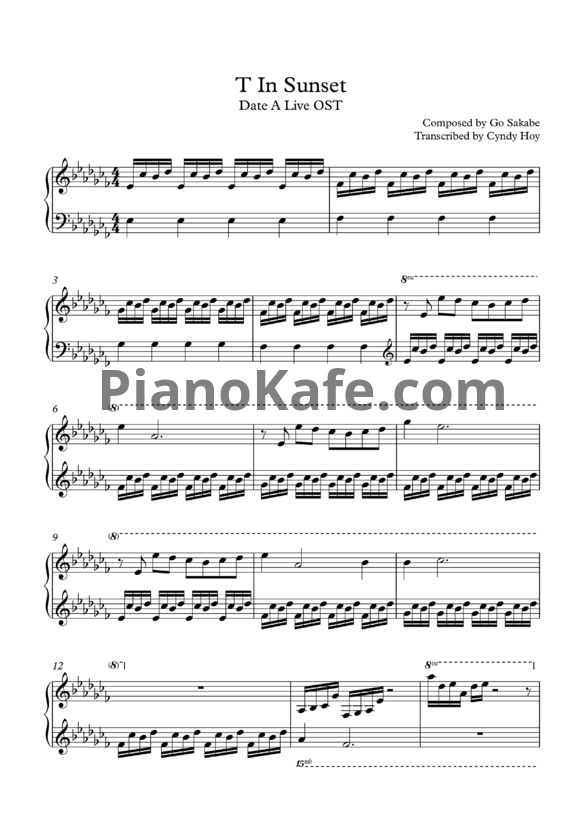 Ноты Go Sakabe - T In Sunset - PianoKafe.com