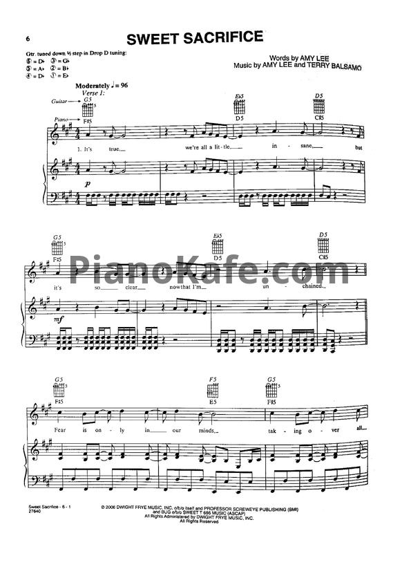 Ноты Evanescence - The open door (Книга нот) - PianoKafe.com