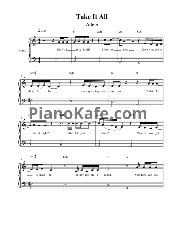 Ноты Adele - Take it all - PianoKafe.com