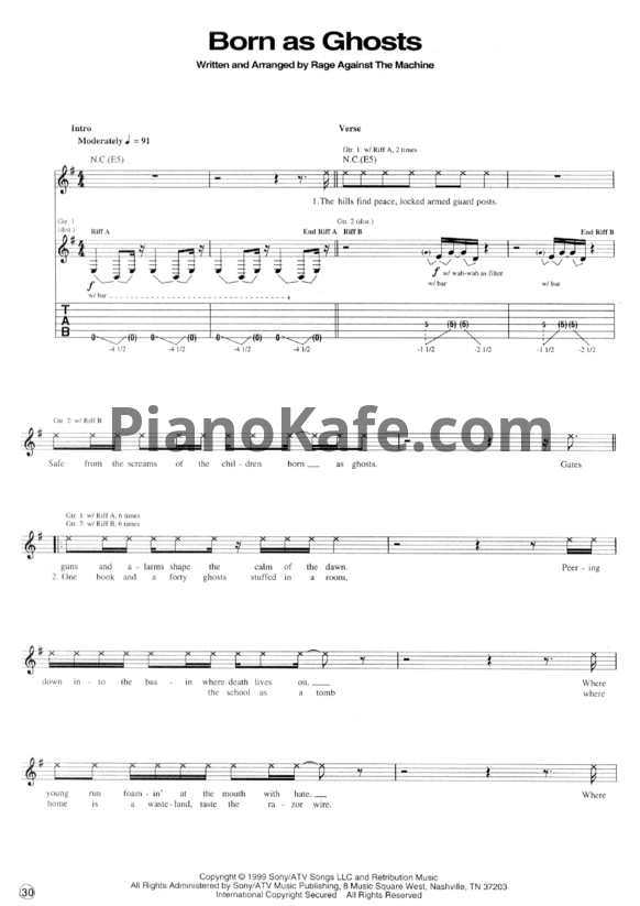 Ноты Rage Against the Machine - Born as ghosts - PianoKafe.com
