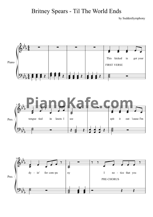 Ноты Britney Spears - Till the world ends - PianoKafe.com