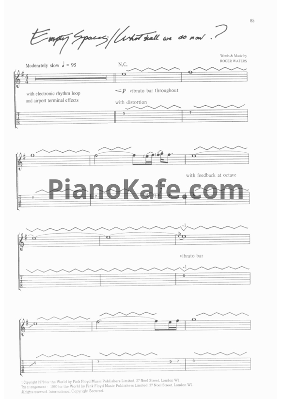 Ноты Pink Floyd - Empty spaces / What shall we do now? (Guitar tabs) - PianoKafe.com