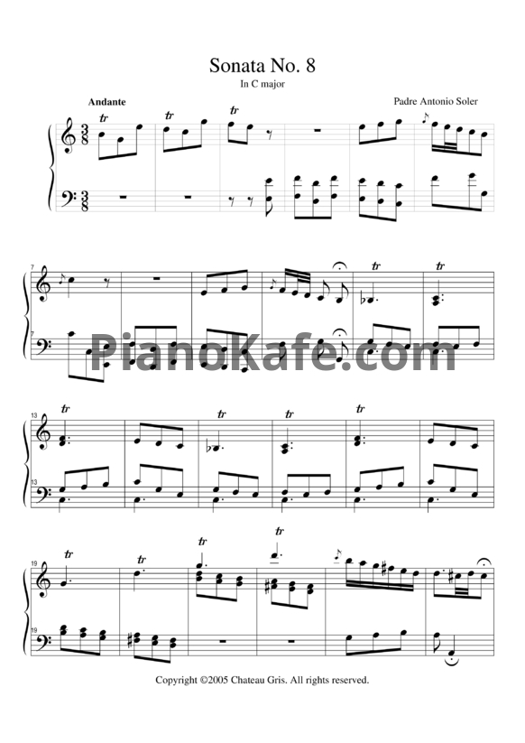 Ноты Antonio Soler - Sonata 8 in C - PianoKafe.com