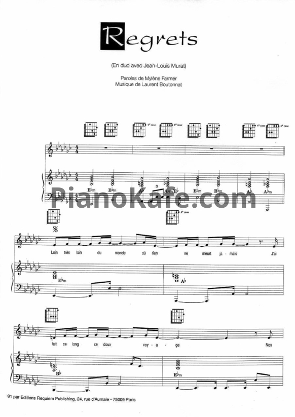 Ноты Mylene Farmer - Regrets - PianoKafe.com