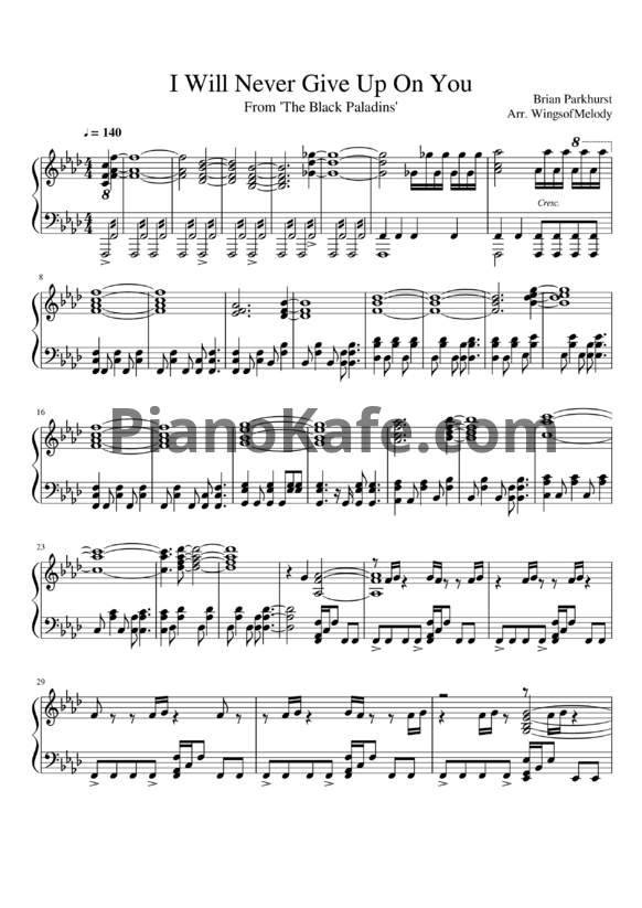 Ноты Brian Parkhurst - I will never give up on you - PianoKafe.com