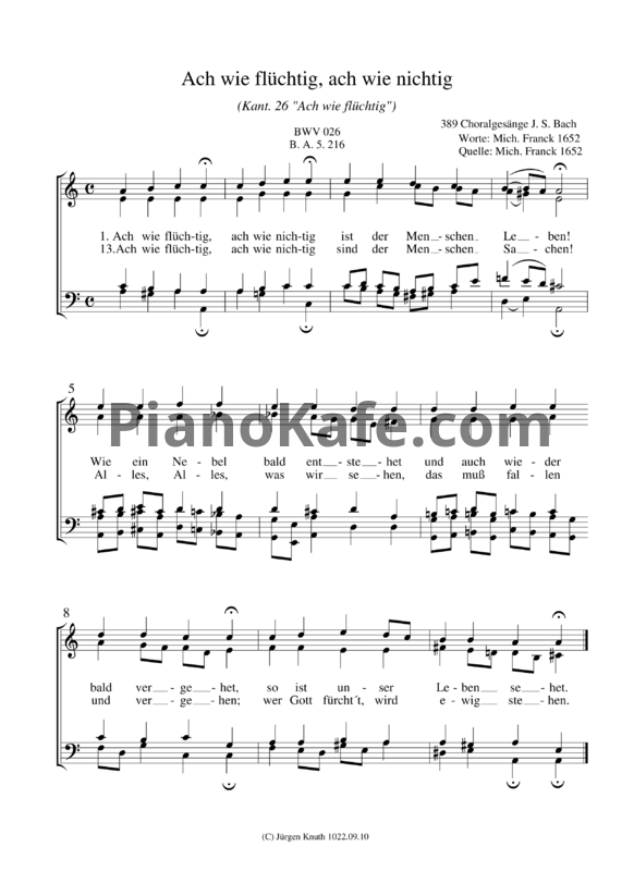 Ноты И. Бах - Ach wie fluchtig, ach wie nichtig (BWV 026) - PianoKafe.com