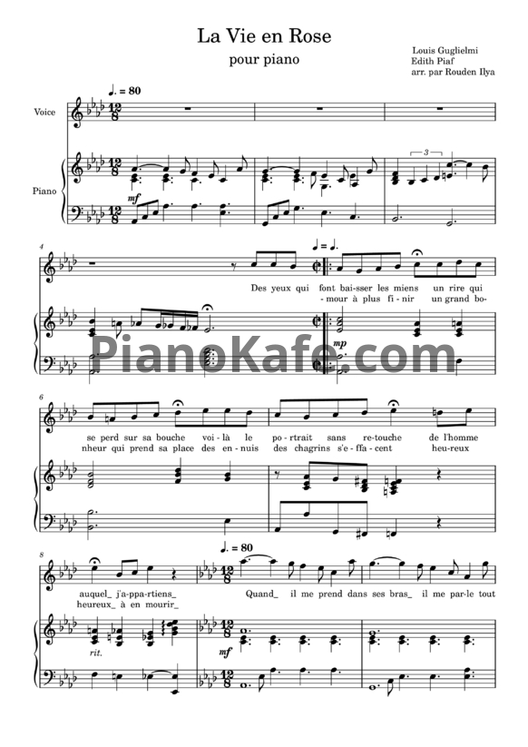 Ноты Edith Piaf - La Vie en Rose (arr. Rouden Ilya) - PianoKafe.com