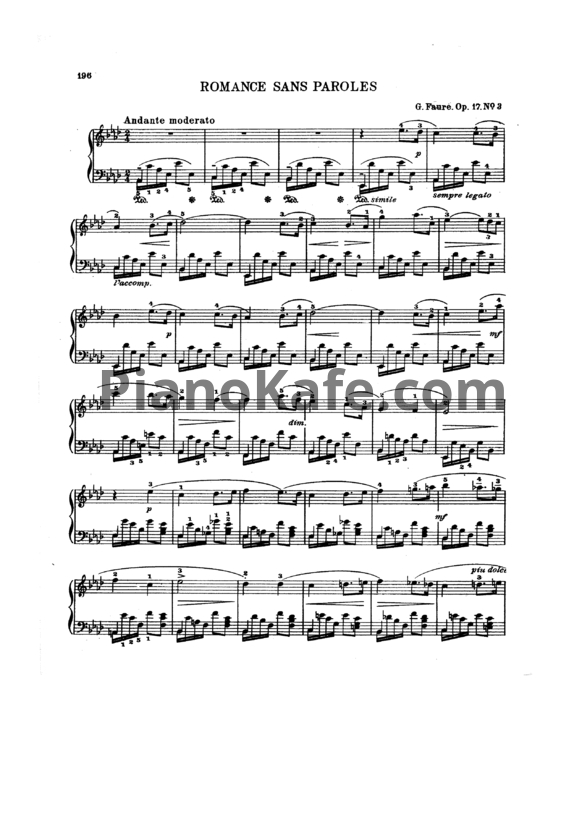 Ноты G. Faure - Romance sans paroles (Op. 17 №3) - PianoKafe.com