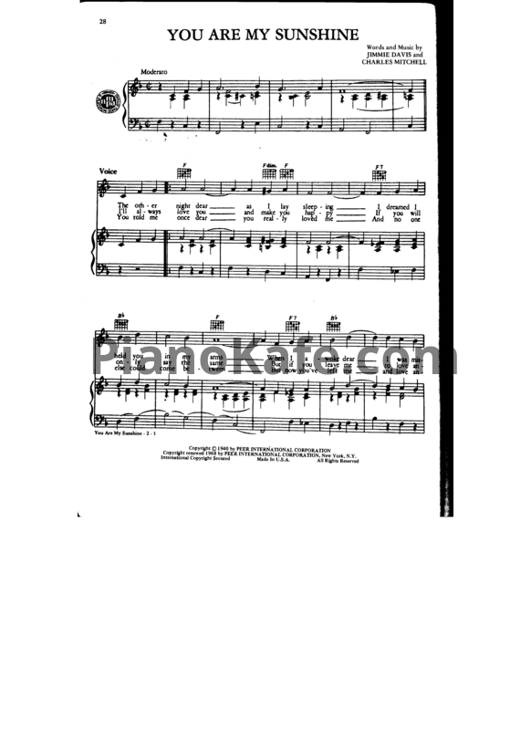Ноты Ray Charles - You are my sunshine - PianoKafe.com