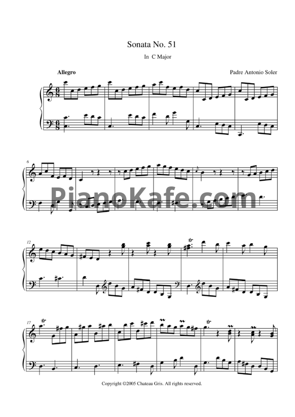 Ноты Antonio Soler - Sonata No. 51 in C major - PianoKafe.com
