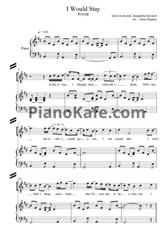 Ноты Krezip - I would stay - PianoKafe.com