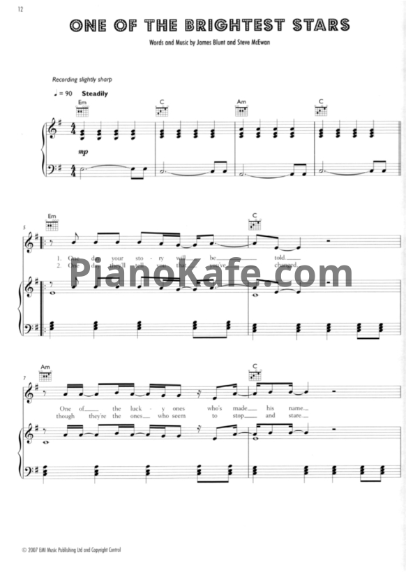 Ноты James Blunt - One Of The Brightest Stars - PianoKafe.com