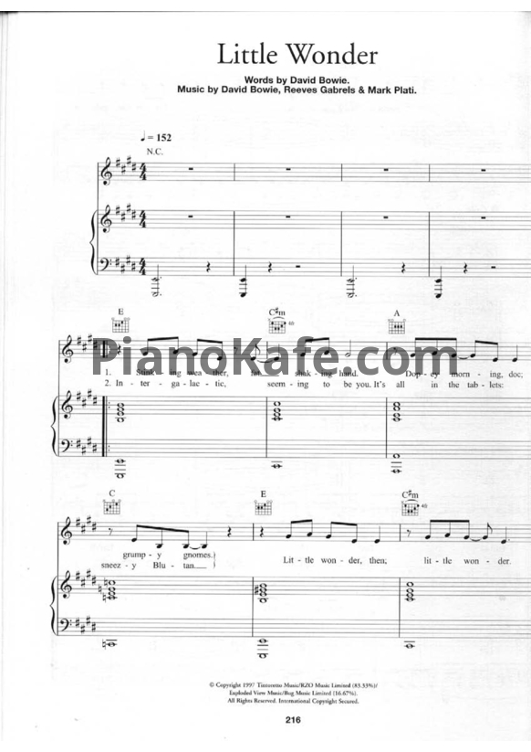 Ноты David Bowie - Little wonder - PianoKafe.com