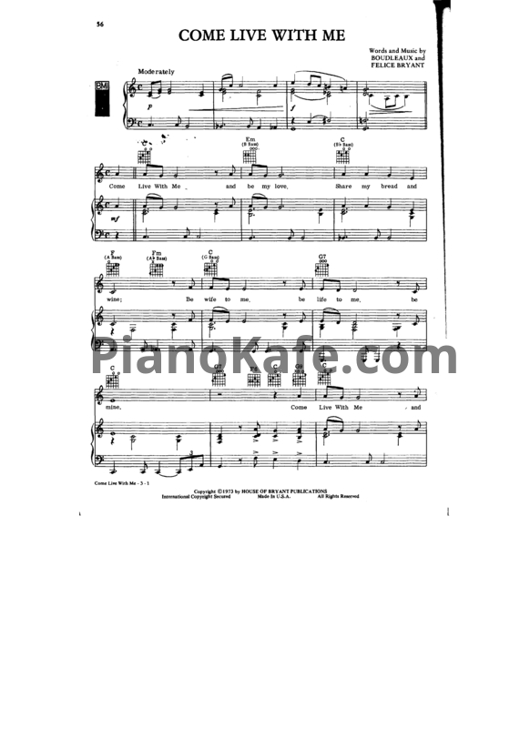Ноты Ray Charles - Come live with me - PianoKafe.com