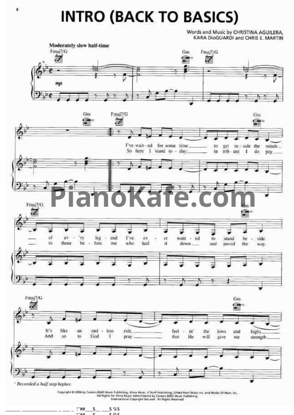 Ноты Christina Aguilera - Intro (Back to basics) - PianoKafe.com