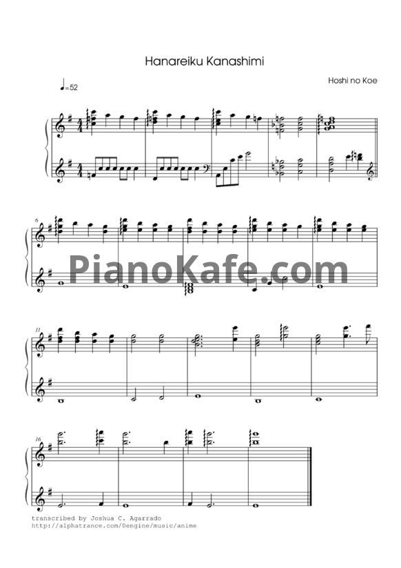 Ноты Tenmon - Hanareiku Kanashimi - PianoKafe.com