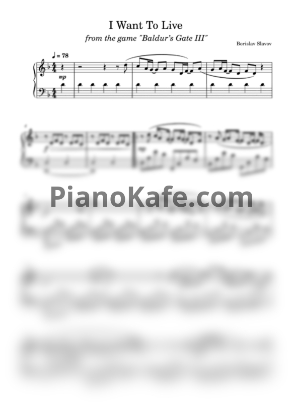 Ноты Borislav Slavov - I want to live - PianoKafe.com