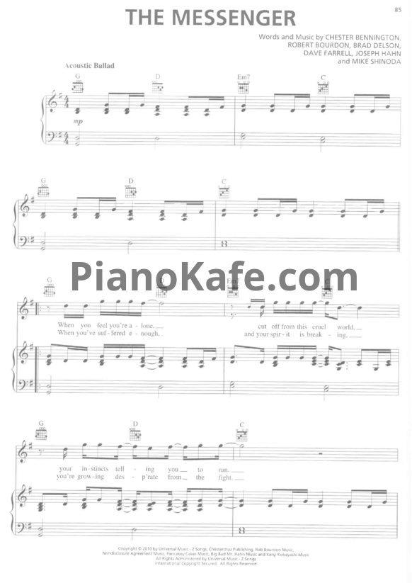 Ноты Linkin Park - The messenger - PianoKafe.com
