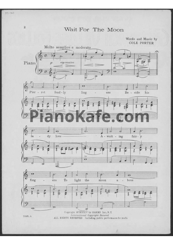 Ноты Cole Porter - Wait for the moon - PianoKafe.com