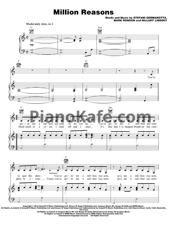 Ноты Lady Gaga - Million reasons (Версия 2) - PianoKafe.com