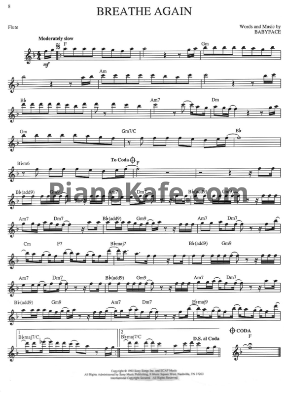 Ноты Toni Braxton - Breathe again (Переложение для флейты) - PianoKafe.com