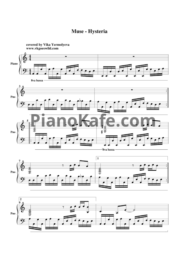 Ноты Muse - Hysteria (Версия 2) - PianoKafe.com