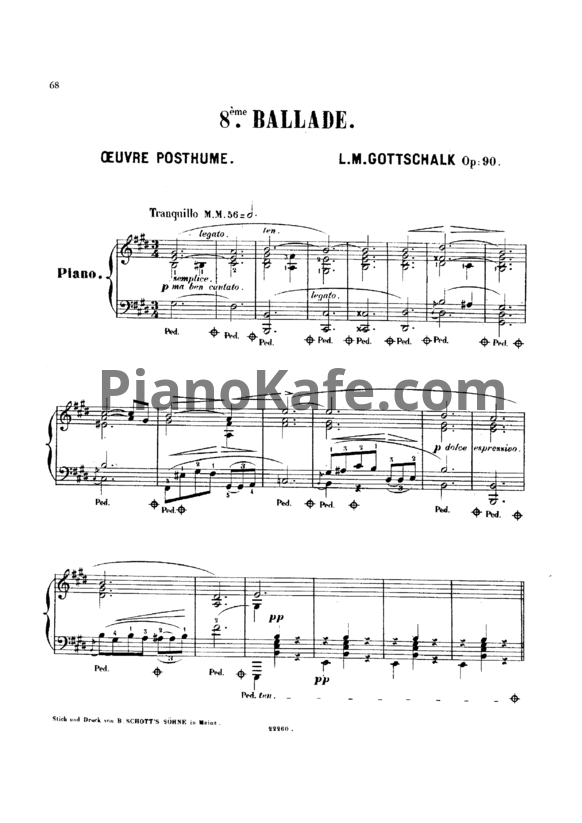 Ноты Луи Моро Готшалк - Баллада №8 (Op. 90) - PianoKafe.com