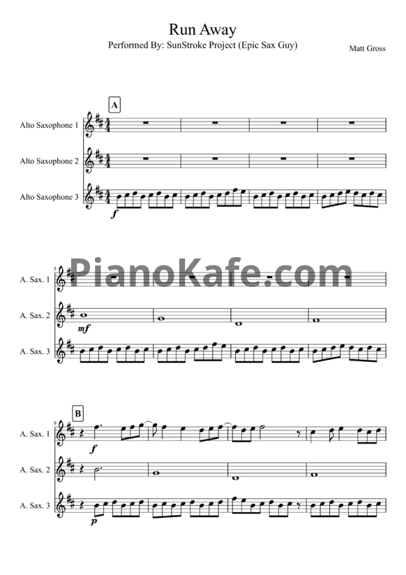 Ноты SunStroke Project - Run away - PianoKafe.com