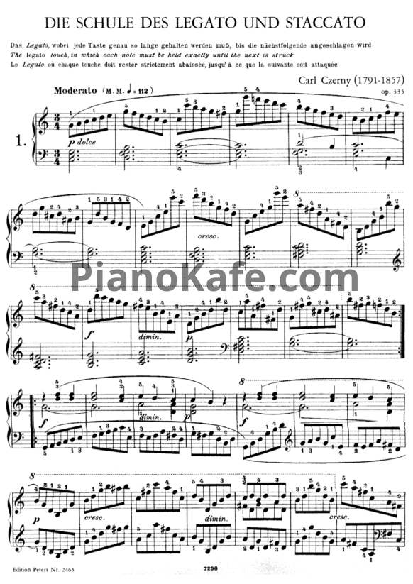 Ноты Карл Черни - 50 этюдов на legato и staccato (Оp. 335) - PianoKafe.com