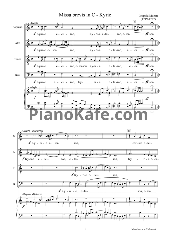 Ноты Леопольд Моцарт - Missa brevis in C - PianoKafe.com