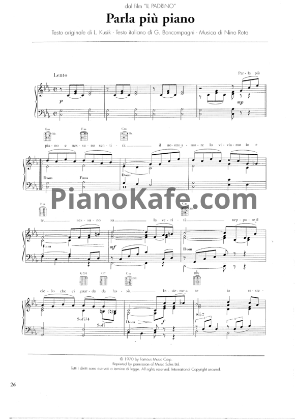 Ноты Nino Rota - Parla piu piano - PianoKafe.com