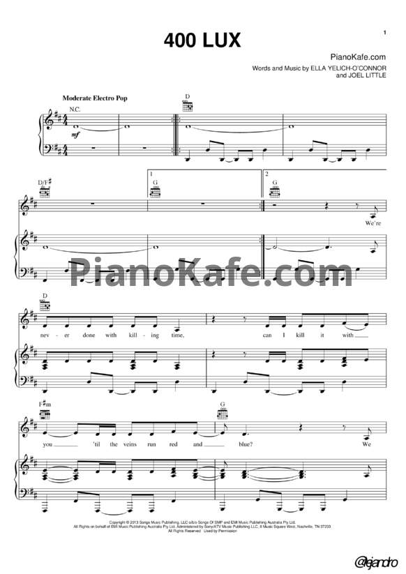 Ноты Lorde - 400 lux - PianoKafe.com