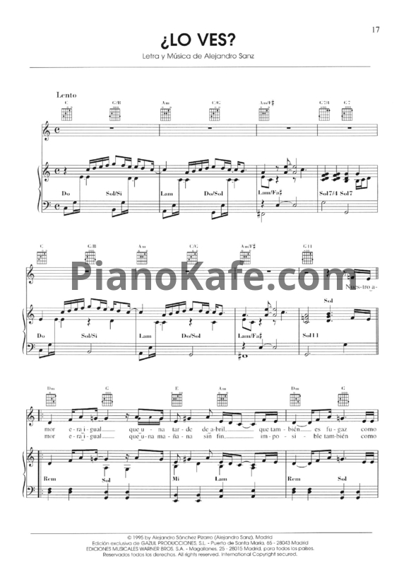 Ноты Alejandro Sanz - Lo Ves - PianoKafe.com
