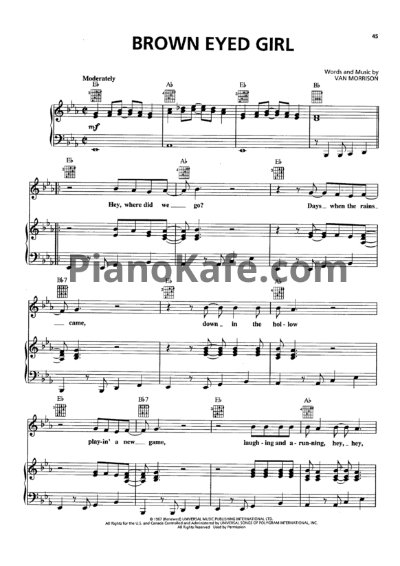 Ноты Van Morrison - Brown eyed girl - PianoKafe.com